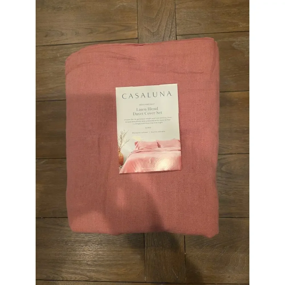 Casaluna King Heavyweight Linen Blend Blush Duvet Cover New